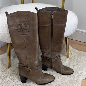 Tory Burch Taupe Leather Heeled Boots